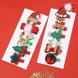 Hair Accessories 5Pcs Christmas Decoration Clips Tree And Satan Hat Pins Bow For Baby Girl Children's Headdress