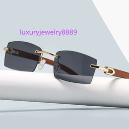 Upscale Wood Grain Colour Rimless Sunglasses Men 2023 Buffalo Horn Fashion Rectangle Square Sun Glasses 2022 Custom