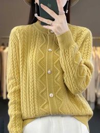 Women's Sweaters New Autumn Winter Thick Sweater For Women Merino Wool Cardigan ONeck Long Sleeve Twist Warm Cashmere Knitwear Tops