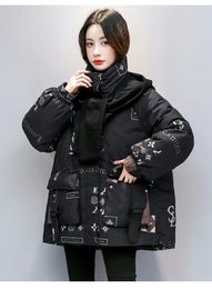 Coats Designer Women Black Letter Print Hooded Scarf Duck Down Down Coat Winter