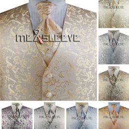 Men's Vests luxury fabric floral pattern Vest ascot Tie Set for wedding 231018