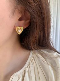 Stud Earrings 2023 Asymmetric Gold Heart Studs Metal Plated Sqaure French Unusual Shell Inlay Jewelry