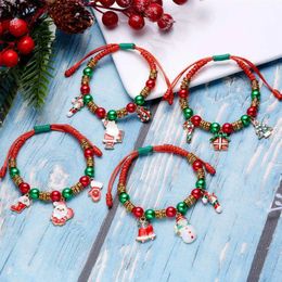 New Bead Weave Christmas Decorations Hand Strap Chain Bracelet Jewellery Pendant Cartoon Santa Claus Tree Snowman Pattern Merry Xmas Bell Festive Gift Wholesale