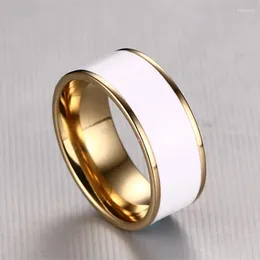 Cluster Rings Wedding For Women Men Engagement Party Band Gold-color Stainless Steel Enamel Ring Jewellery R235G
