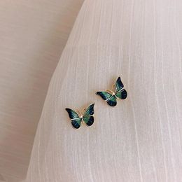 Stud Earrings Korea Fashion Butterfly Jewellery Petite Cute Alloy Drop Oil Green For Women Gift