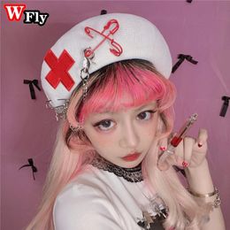 Berets Y2K Gothic Lolita Women Punk Cross pin Cap Beret Japanese Harajuku Girl Hip hop Cosplay Artist Hats beret cap Handmade 231018