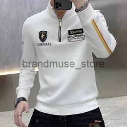 Men's Jackets Gold Line Patchwork Zipper Stand Collar Sweatshirt Men Streetwear Luxury Animal Badge Pullover Hoodie Men Party Sudadera Hombre J231019