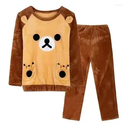 Men's Sleepwear 2023 Winter Men Fleece Casual Long Sleeve Pajamas Set Coral Velvet Cute Cartoon Couple Plush Thicken Warm Homewear 3XL