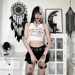 Women's Tanks White Sexy Cropped Tops For Women Shirt Camis Goth Gothic Style Skull Graphic Clothes Party Beach Halloween Alt Streetwear