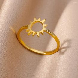 Cluster Rings Hollow Sun For Women Gold Color Stainless Steel Ring Wedding Aesthetic Finger Jewelry Party Gifts Anillos Mujer