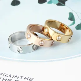 Cluster Rings Trendy Stainless Steel Rose Gold Colour Love Ring For Women Men Couple CZ Crystal Jewellery Wedding Gift