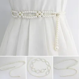 Belts Hook Pearls Belt Adjustable Acrylic Pearl Waist Strap Women Imitation Bead Thin Alloy Buckle Skinny Chain