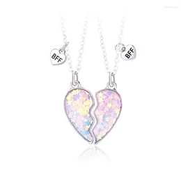 Pendant Necklaces 2Pcs/Set Heart-shaped Star Sequin Stitching Chain Exquisite And Lovely BFF Friendship Necklace For Friend