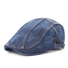 Berets Denim Beret Men's Caps Vintage Casual Hats Wholesale Spring and Autumn Forward Hats Women's Hat Custom 231018