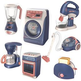 Kitchens Play Food Children's Kitchen Toys Mini Simulation Household Appliance Set Washing Machine Vacuum Cleaner Oven Kids Pretend Play House Toy 231019