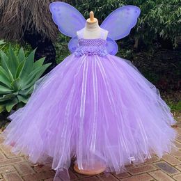 Girl Dresses Girls Lavender Butterfly Flower Fairy Tutu Dress Kids Tulle Ball Gown With Wing Children Party Costume Princess