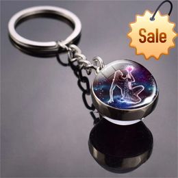 Noctilucent 12 Constellation Key Ring Round Glass Ball Aries Taurus Gemini Cancer Leo Pendant Accessories Best Gift for Friend
