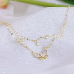 Chains 2023 Sight Fashion Brand Jewelry Double-layer Butterfly Charm Pendant&necklaces For Women 14k Gold Color Choker Necklaces