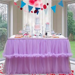 Table Skirt Wedding Tulle Table Skirt 6FT/9FT Purple Pink White Mesh Dining Table Decoration Table Cover For Wedding Reception Banquet 231019