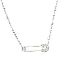 european women Jewellery simple safety pin necklace paved cz shiny silver 925 simple latest design silver jewelry273q