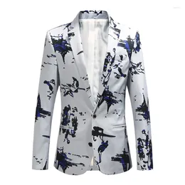 Men's Suits Casual Printed Suit Jacket White Black Blue Single Button Fashion Business Office Slim Fit Male Blazer Prom Party Man Coat