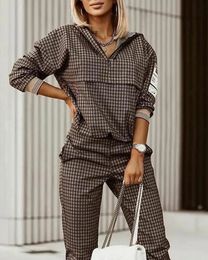 Women's Tracksuit Long Sleeve Two Piece Set Sweatshirt Fashion Lattice Zipper Top Casual Pocket Trousers Ladies Suit Mujer 231018