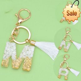 White Tassel Letter Key Ring Imitation Crystal Drop Glue Pendant Accessories European and American Popular Hanging Ornaments