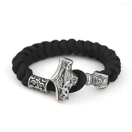 Charm Bracelets Vintage Accessories Nordic Stainless Steel Viking Raytheon Hammer Bracelet For Men Fashion Jewelry Woven Trend Chain