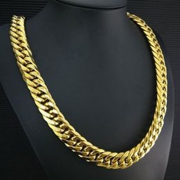 16mm width Heavy mens 316L Stainless Steel All polished Gold or Silver tone One-Piece No Buckle chain necklace N342298i