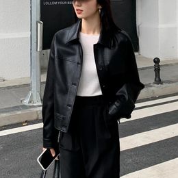 Womens Leather Faux Black Cropped Jacket Women Korean High Street Blazers Vintage Streetwear Moto Bike Autumn 231018