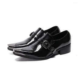 Dress Shoes Christia Bella Male Metal Pointed Toe Business Black Genuine Leather Buckle Men's Puls Size Party Man