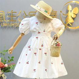 Girl Dresses Girls White Casual Dress 2023 Children Fashion Princess Cherry Embroidered