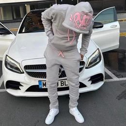 Men's Tracksuits High Street Pullover HoodiesSweatpants Two Piece Set Fashion Ins Sweatshirt Hip Hop Printed Streetwear Trousers Outfit 231018