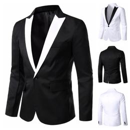 Men's Suits Blazers Arrival Suit Men's Single Button Suits Slim Fit Party Wedding Casual Blazer Black and White Solid Design Collar Blazers 231018