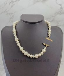 Designer Trend Pearl Choker Pendant Chain Crystal Gold Plated Jewellery Letter Necklace Statement Accessories Womens Trendy Personality