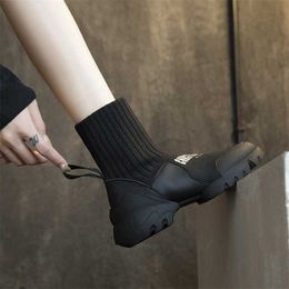 Top Boots Thick Soled Short Boots for Women in Autumn New Niche Thin Super Hot Socks Boots Black Lightweight High Top Casual Elastic