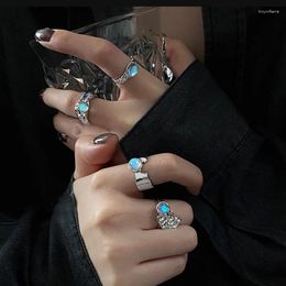 Cluster Rings LingLu Vintage Irregular Metal Crystal Silver Color Trendy Geometric 2023 For Women Girls Party Gifts Jewelry