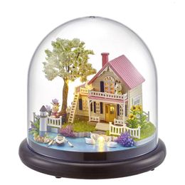 Doll House Accessories Cute Room DIY Dollhouse Transparent Cover Mini House Toys For Children Doll Houses Casa Miniature DIY Dollhouse With Furnitures 231018