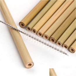 Drinking Straws Bamboo Sts Drinking St Reusable Eco Friendly Handcrafted Natural And Cleaning Brush 200Pcs Home Garden Kitchen, Dining Dh5M6