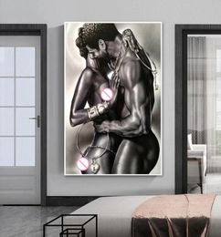 Naked Black Couple Oil Painting Perfect Lovers Canvas Posters and Prints Cuadros Wall Pictures For Living Room Decor Frameless5594755