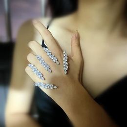 Bangle Trendy Hand Palm Cuff For Women Cubic Zirconia Link Finger Ring Leaf One-piece Handlets Bracelet Wedding Jewelry3013