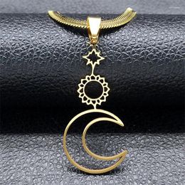 Pendant Necklaces Vintage Moon Star Hollow Choker Necklace For Women Stainless Steel Gold Color Crescent Jewelry Gift N6355S04