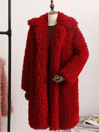 Women's Fur Long Faux Coats Women Winter Lamb Wool Jackets Sleeve Turn-down Collar Solid Fashion Thick Warm Loose