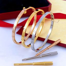 19 Bangle bracelet for women men cuff gold Women Men Titanium Steel Bracelets Gold Silver Rose Fashion Bracelet Luxury Jewelry size 16 17 18 19cm