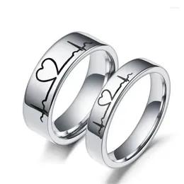 Cluster Rings Lovers Heartbeat Couple Titanium Steel ECG Wedding His And Her Promise Love Gifts Jewelry Men's Women's Ring