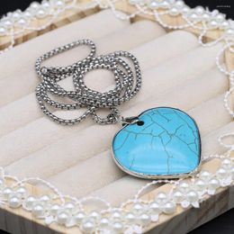 Pendant Necklaces Blue Turquoises Necklace Heart Shape Natural Agates Stone For Women Men Jewerly Party Gift Accessories