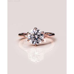 VVS2-D Moissanite Diamond Wedding Ring 14K Yellow Gold Six Prong Accent Split Shank Engagement Ring Solitaire Bridal Ring Gift