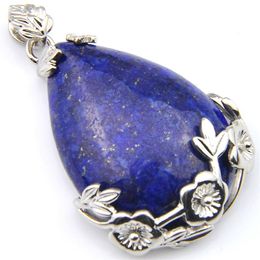 Luckyshien NEW Handmade Natural Lapis Lazuli Pendants Vintage Silver Elegant plum flower Pendant Necklace Jewelry For Women Pendan2136