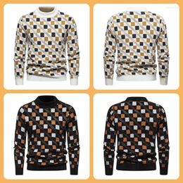 Men's Vests 2 Colours Of European And American Mohair Fabric Warm Mosaic Jacquard Design Long Sleeved Knit Shirt