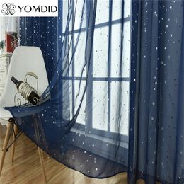 Curtain YOMDID Navy Shiny Sliver Star Tulle Curtains For Living Room Modern All-Match Yarn with Window Drapes Sheer for the Bedroom 231019